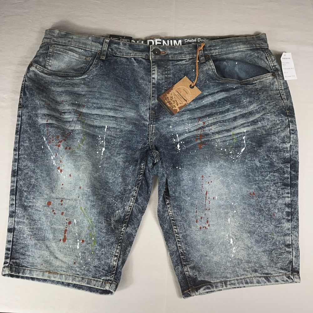 Sz44 Men's Blue/White Acid Wash Paint Splatter Y2K Style Distressed Shorts NWT